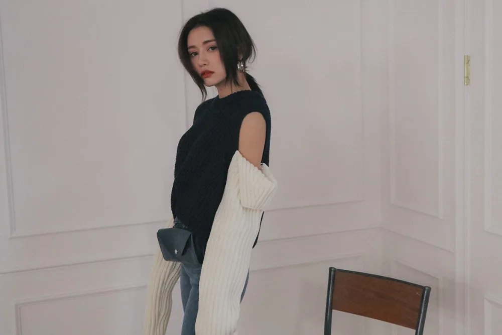 WHITNEY WANG модная уличная одежда с вырезами на плечах контрастный свитер женский джемпер sueter mujer invierno
