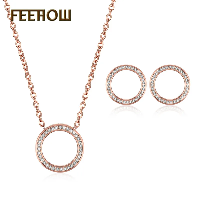FEEHOW Fashion Cubic Zirconia Round Simple Earrings Necklace Set for Women Wedding Dinner Party Birthday Gift Jewelry FWSP3016 | Украшения