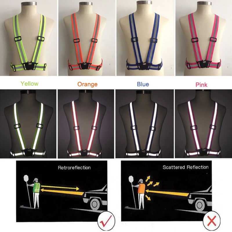 Adjustable Safety Security High Visibility Reflective Vest Gear Stripes Night Running