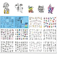 12 шт./компл. черные геометрические буквы наклейки для ногтей черная буква водяной символ слайдер для дизайна ногтей слайдер переводная водная наклейка