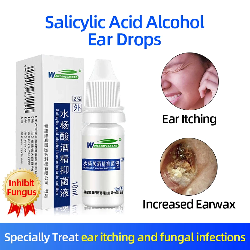10mlsalicylic Acid Alcohol Ear Drops Earache Itching Antibacterial Ear