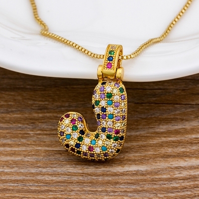 A-Z 26 Letters CZ Zirconia Pendant Necklace for Women Cute Rainbow Initials Name Necklace Fashion Party Wedding Jewelry