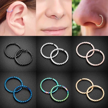 스테인레스 스틸 가짜 코 셉텀 후프 링, 립 헬릭스 연골 이주 귀고리 피어싱 쥬얼리, 1 쌍, 14G, 16G, 18G, 20G, 8-12mm
