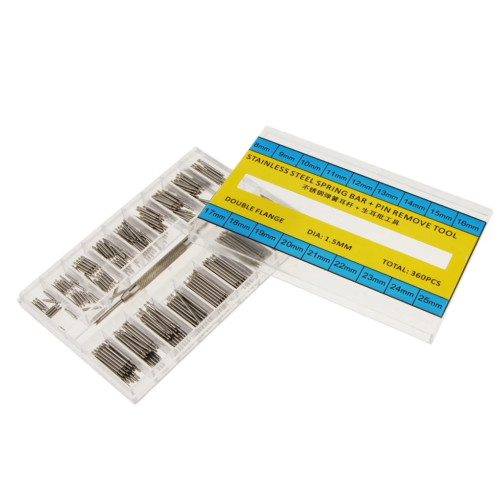 

360 Pieces Watch Repair Tool Kit Watch Link Pin Remover Case Bulk Spring Bars Link Pins + Tool Remover for Watch Strap Buckle