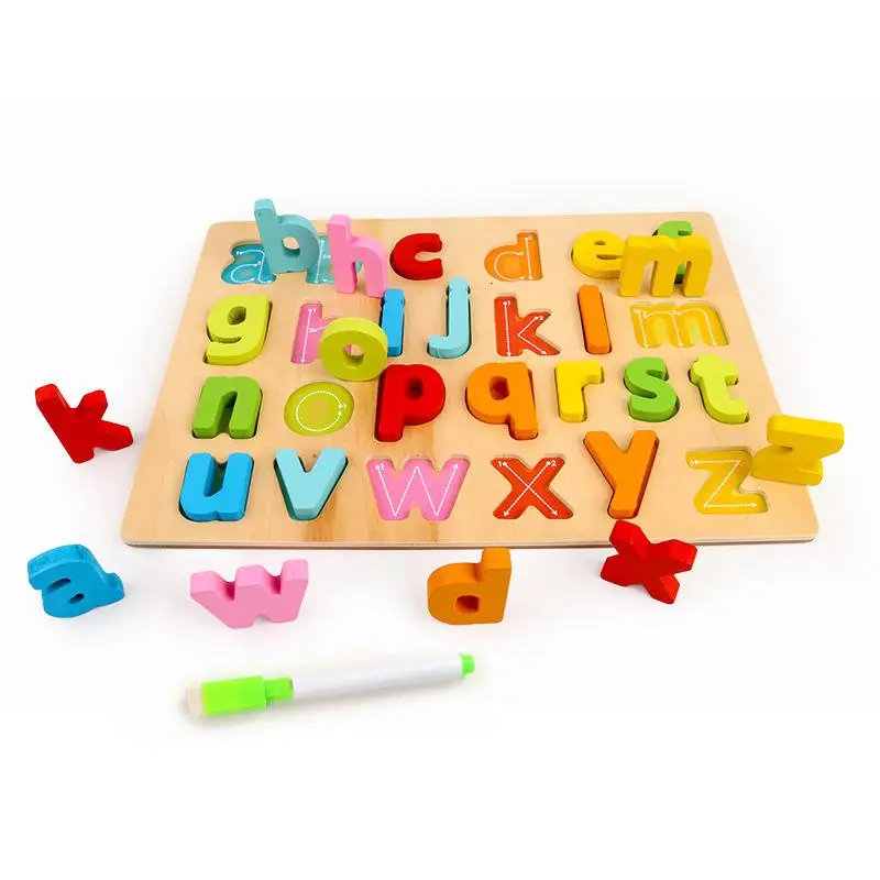 Wooden Toys Alphabets Digital Puzzles For Kids Early Educational Toys Children Capital Letter Digital Geometric Educational Toy