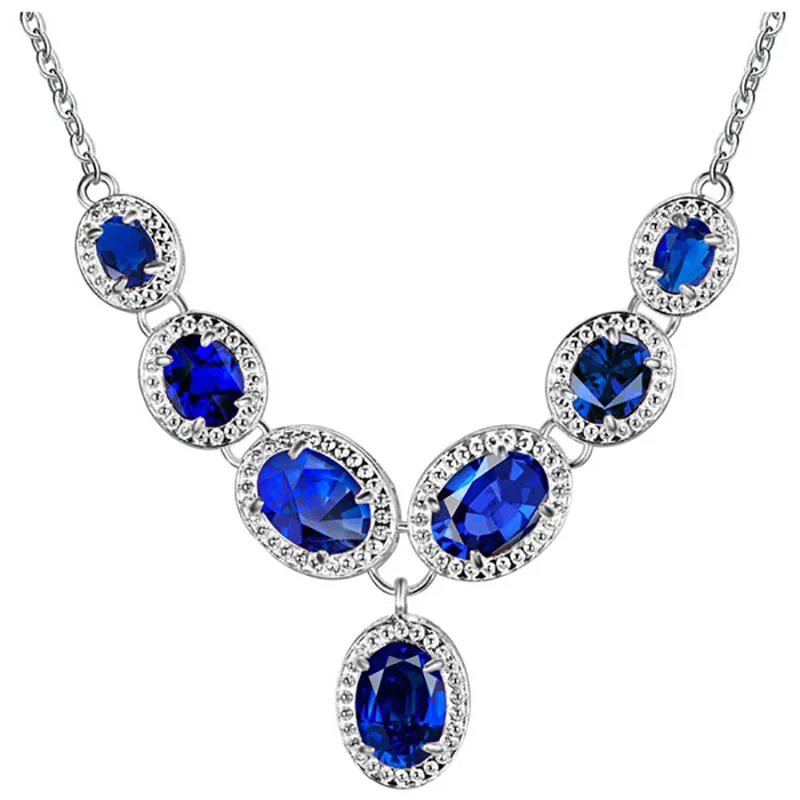 Bague Ringen, винтажное роскошное ожерелье с драгоценными камнями для женщин, 5 цветов на выбор, серебро 925, ювелирное изделие для банкета, элегантное женское ожерелье с аквамариновым Рубином - Цвет камня: dark blue