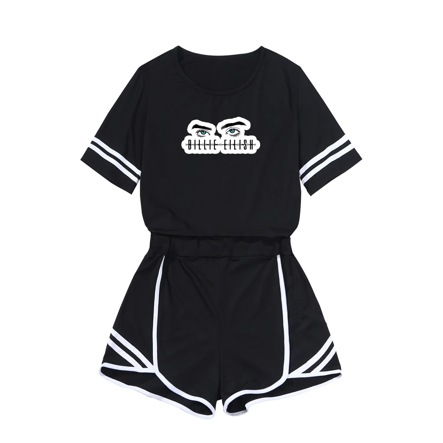 

Billie Eilish Related Products Sports Set WOMEN'S Dress Slim Fit Short Sleeve Shorts 2019 New Series Series