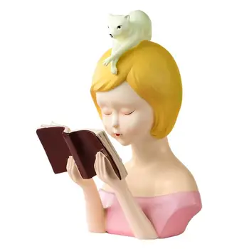 

1pc Creative Resin Crafts Girls Reading Book Shape Design Desktop Adornments for Home Office