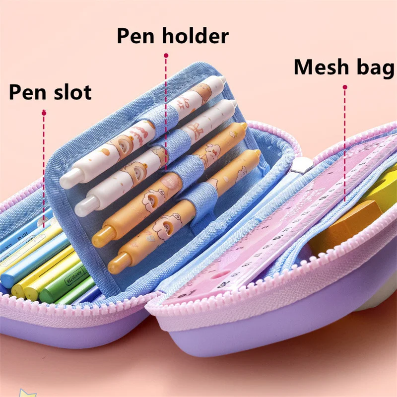 Unzip portable cute pencil case School supplies storage bag Soft pendant  student pencil bag Girls handbag Children pen case gift