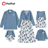PatPat New Autumn Mosaic Family Matching Denim Sets((Floral Flounce V-neck Dresses - Solid Button Front Shirts  - Rompers) ► Photo 1/5