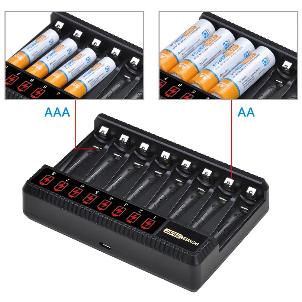 Pilas recargables AA de 2800mAh y AAA de 1100mAh, pilas recargables con  cargador de 8 ranuras para juguetes eléctricos AA, AAA, NiMH - AliExpress