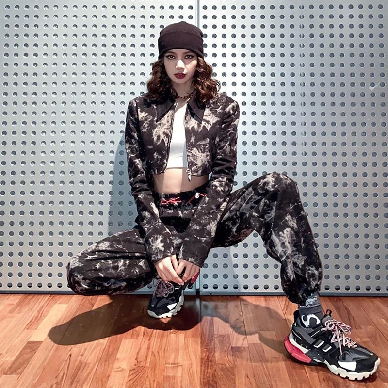Женские брюки-карго Sweetown Tie Dye Camoflage, новинка, модные мешковатые брюки с высокой талией и карманами в стиле хип-хоп, уличные брюки