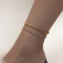

Layered Twisted Thick Chain Rhinestone Anklet Bracelet Fashion Alloy Gold Silver Foot Ankle Bracelets For Women Leg Chain