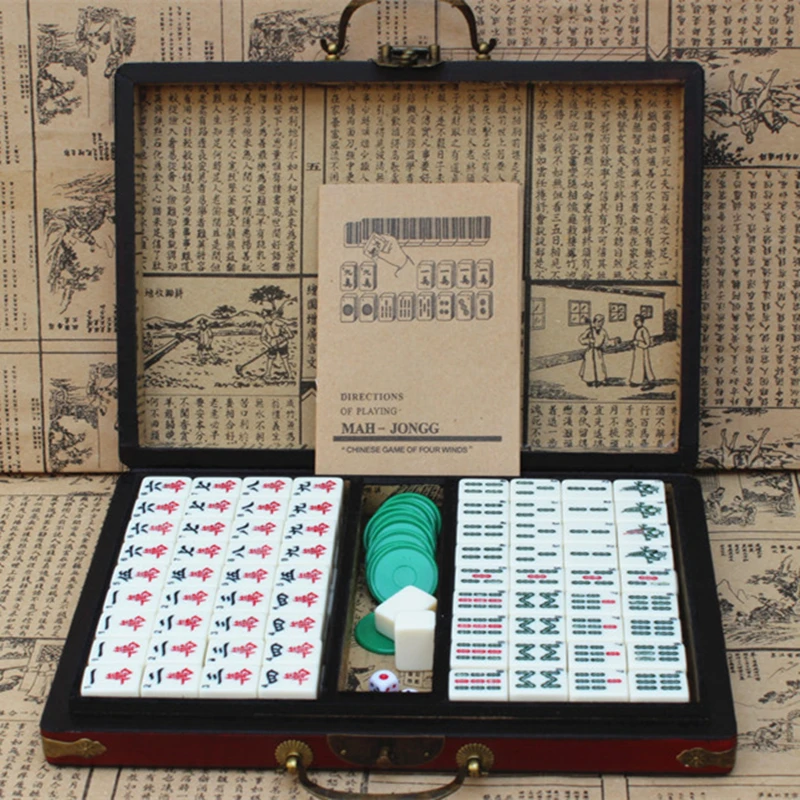 

New Mahjong Portable Folding Wooden Boxes Majiang Set Table Game Mah-jong Travel Travelling Board Game Indoor Entertainment