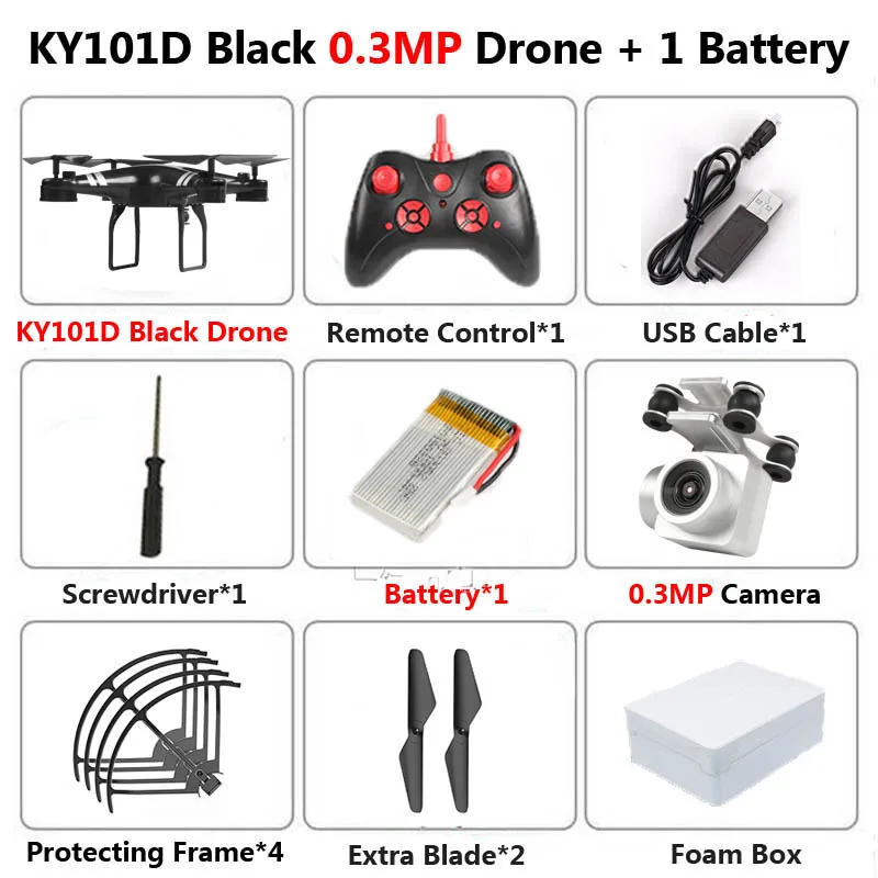 Black 0.3MP 1B Foam KY101-D Профессиональный беспилотник с камерой 1080P 4K HD WiFi FPV высота удерживает широкий угол музыка MV Editor RC Quadcopter вертолет - Цвет: Black 0.3MP 1B Foam