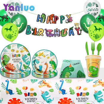 

Dinosaur Party Disposable Tableware Plate Cup Tablecloth Dinosaur Birthday Party Baby Shower Decorations Supplies