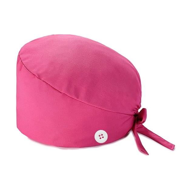 Solid Scrub Cap with Buttons Bouffant Hat for Women Men Wearing Protect Ears Work Hat Huniform Accessories gorro medico mujer L