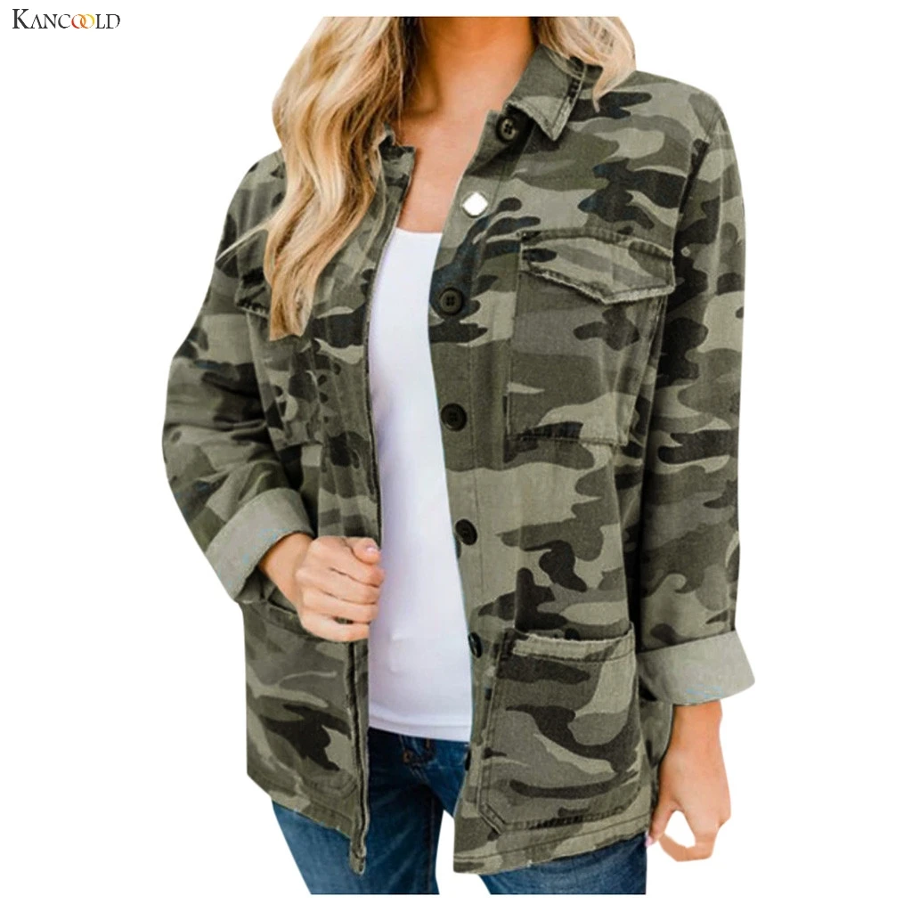 lower price  KANCOOLD coats Women Winter Fashion Longsleeved Camouflage Print Jacket Casual Stand Collar new coa