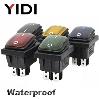 

16A 250VAC KCD4-201 Waterproof Rocker Switch 12V 220V Red Green Blue Yellow Light Illuminated DPST Switch 4pins on off