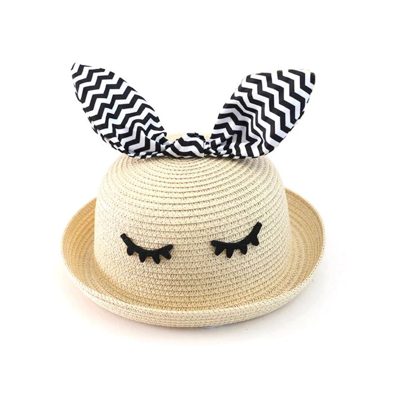 

New cute kids girls straw sun hat children bow striped bucket hat Panama boys and girls Visor beach cap