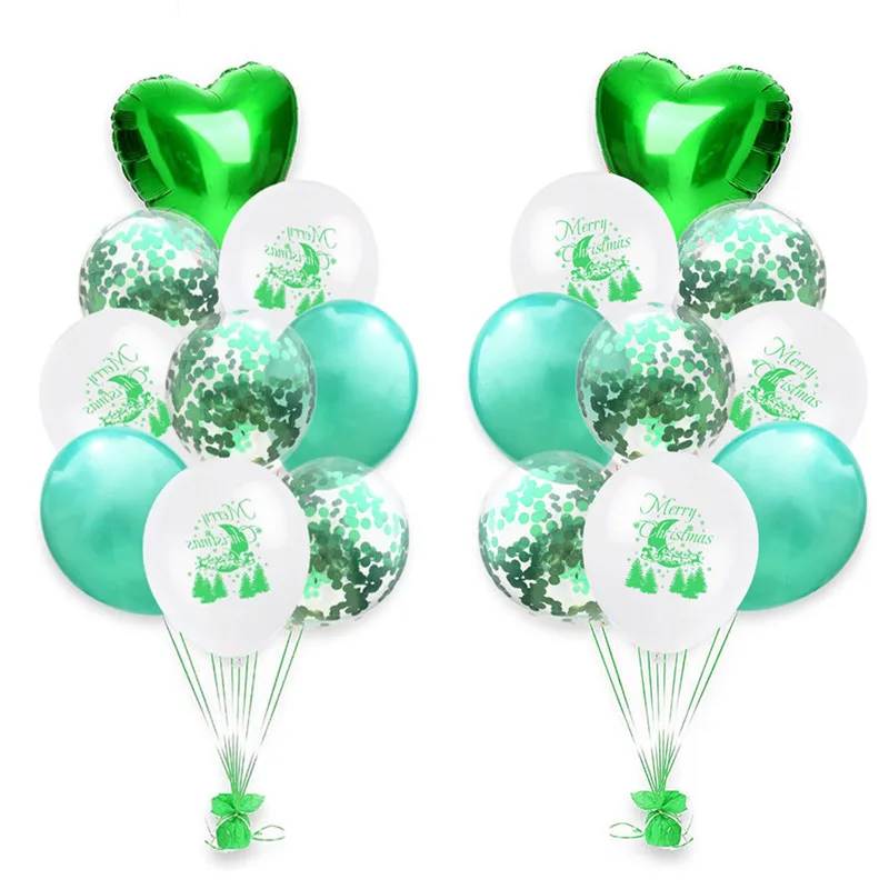 1set Happy New Year Red Green Confetti Balloons Merry Christmas Balloon Helium Balls Birthday Wedding Party Decorations Supplies