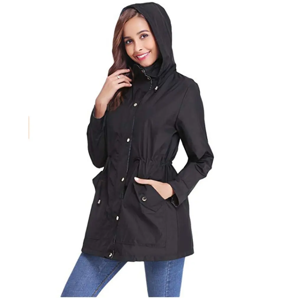 Модная куртка с капюшоном, ветровка, Женское пальто, водонепроницаемое ветрозащитное пальто для улицы, дождевик, повседневная верхняя одежда, одежда