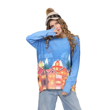 

Autumn Digital Print Sweater Women Pullover Base Shirt 2020 Loose-Fit Mid-length Sweater Tops Jumper Pull D6330