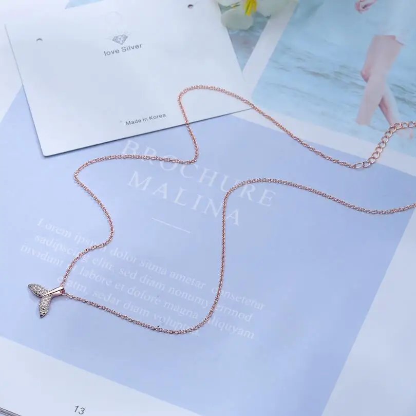 Циркон Дельфин Подвеска рыбий хвост ожерелья для женщин тренд короткая цепочка на ключицы 925 пробы серебряные ювелирные изделия SAN159