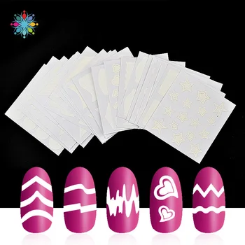 

24Pcs/set French Style Swirls Design Wave Line Adhesive Decals Polish Manicure Nail Art Sticker Stencil Tips Guides Form Fringe