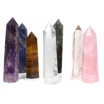 

Natural Chakra Point Tower Hexagonal Post 30-90 mm Tiger Eye Stone Point Beads Pink Quart DIY Making Jewelry Graduated Pendant