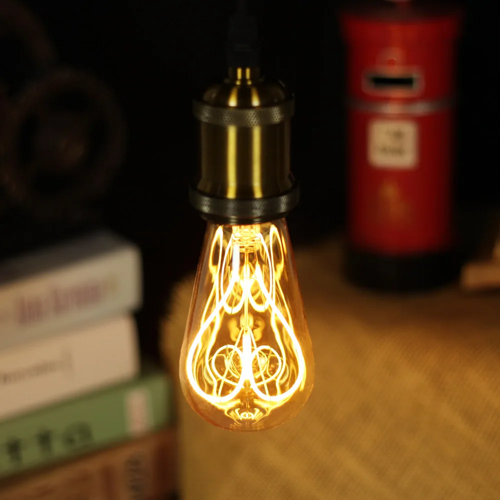 

Led Bulbs Vintage Light Bulb ST64 Heart Amber 4W Dimmable 220V 110V Led Filament Edison Bulb Decorative Ligth Bulb