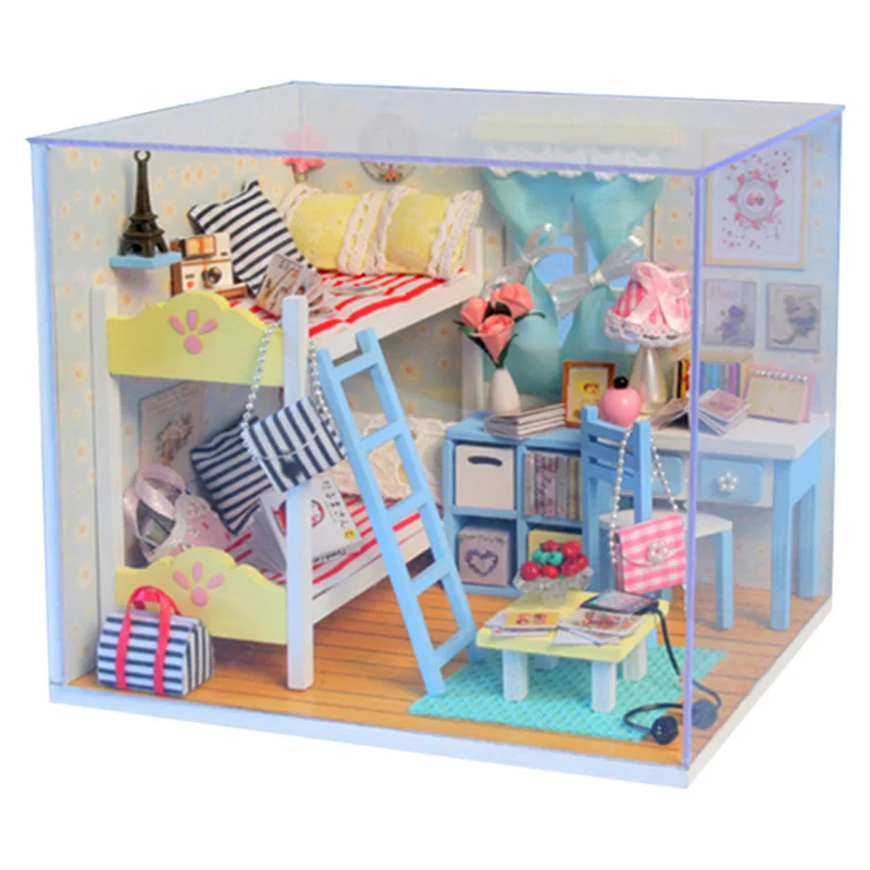 Деревянные кукольные домики Детские миниатюрные игрушечные домики для девочек и мальчиков ручной работы DIY кукольный домик на день рождения Рождественский подарок милая комната D014