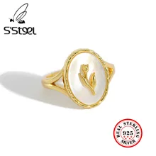 

S'STEEL Shell Rings 925 Sterling Silver For Women Korean Geometric Oval Tulip Opening Ring Anillos Plata 925 Para Mujer Jewelry
