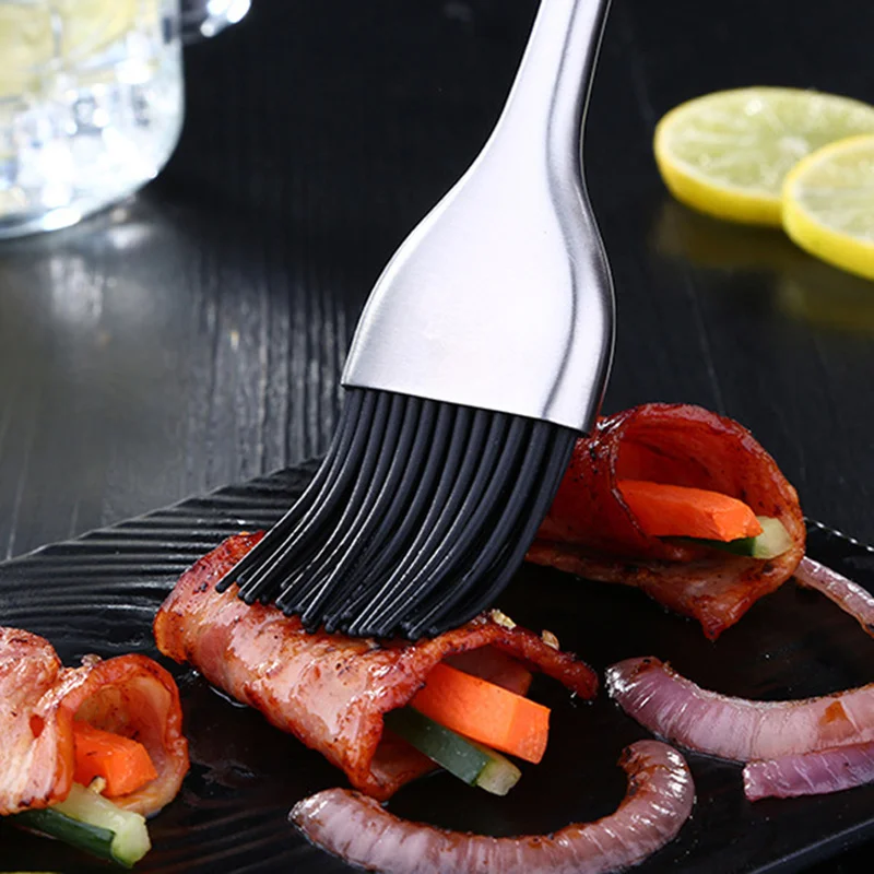 High Temperature Stainless Steel Barbecue Brush with Grill Brush Soy Sauce Brush Barbecue Oil Cream Silicone Tools Brush Set