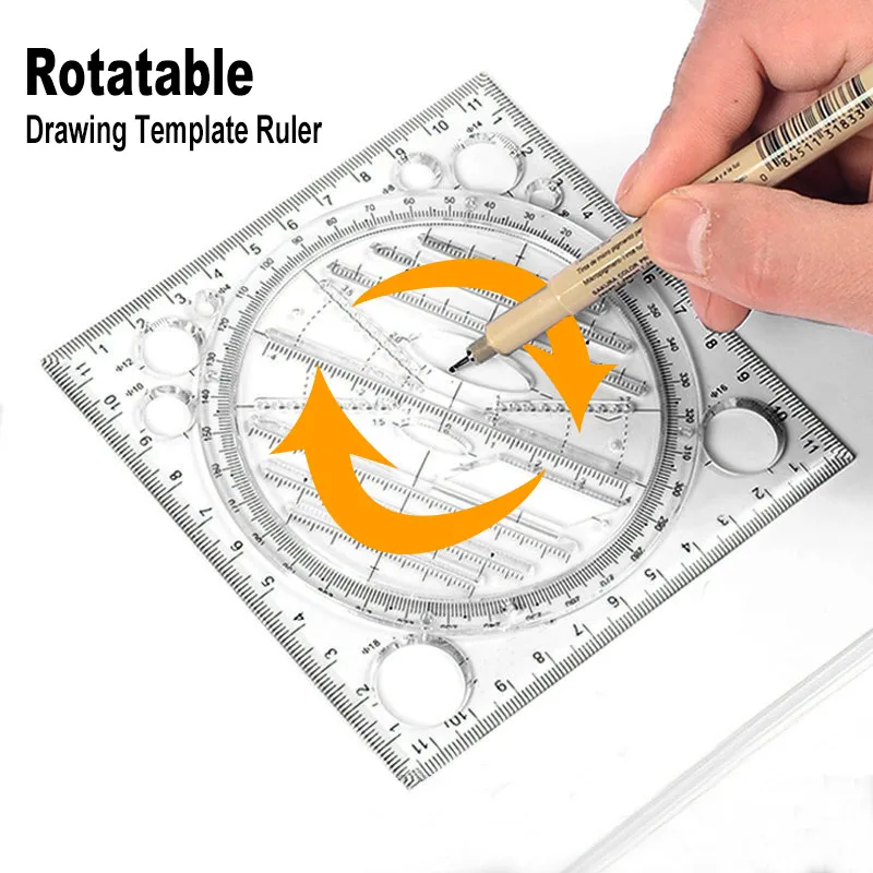 Multifunction Rotatable Drawing Template Ruler Mathematics Stereo