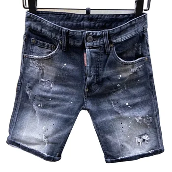 

shorts dsq four season jeans strong water wash hole paint dot hip casual fit elastic model fashion men's pants