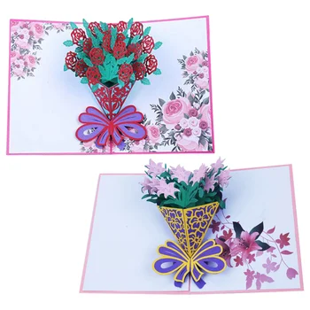 

2 Pcs Rose Lily Greeting Card 3D Colorful Folding Flower Decorative Blessing Greeting Card for Teacher Friends Thanksgiving Birt