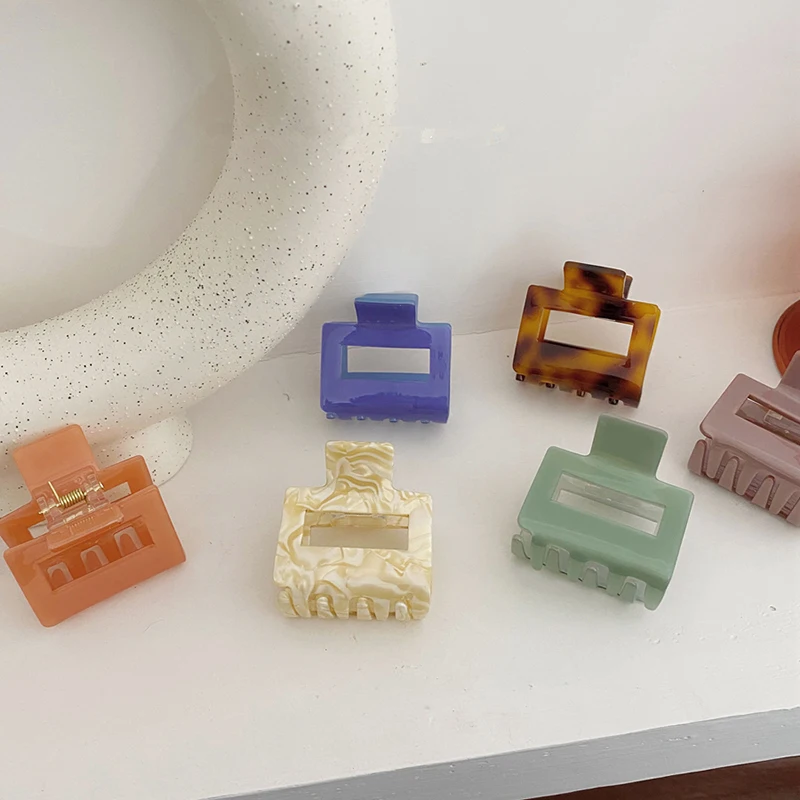 

New Fashion Women Solid Color Large Size Rectangle Acrylic Hair Clip Multiple Colorful Geometry Hair Crab Hair Claws For Girls