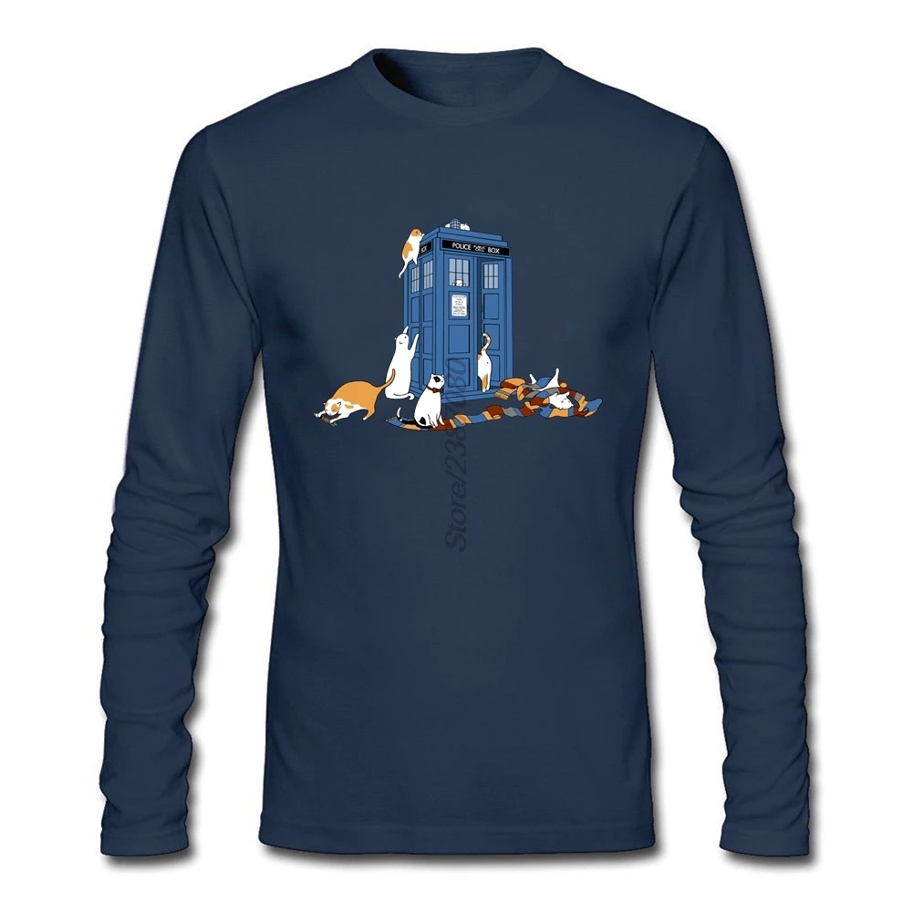 Hipster Doctor Who DR WHO T Shirt Undertale T Shirt Men Cotton Crewneck Long Sleeve Custom Funny T Shirts - Color: Navy