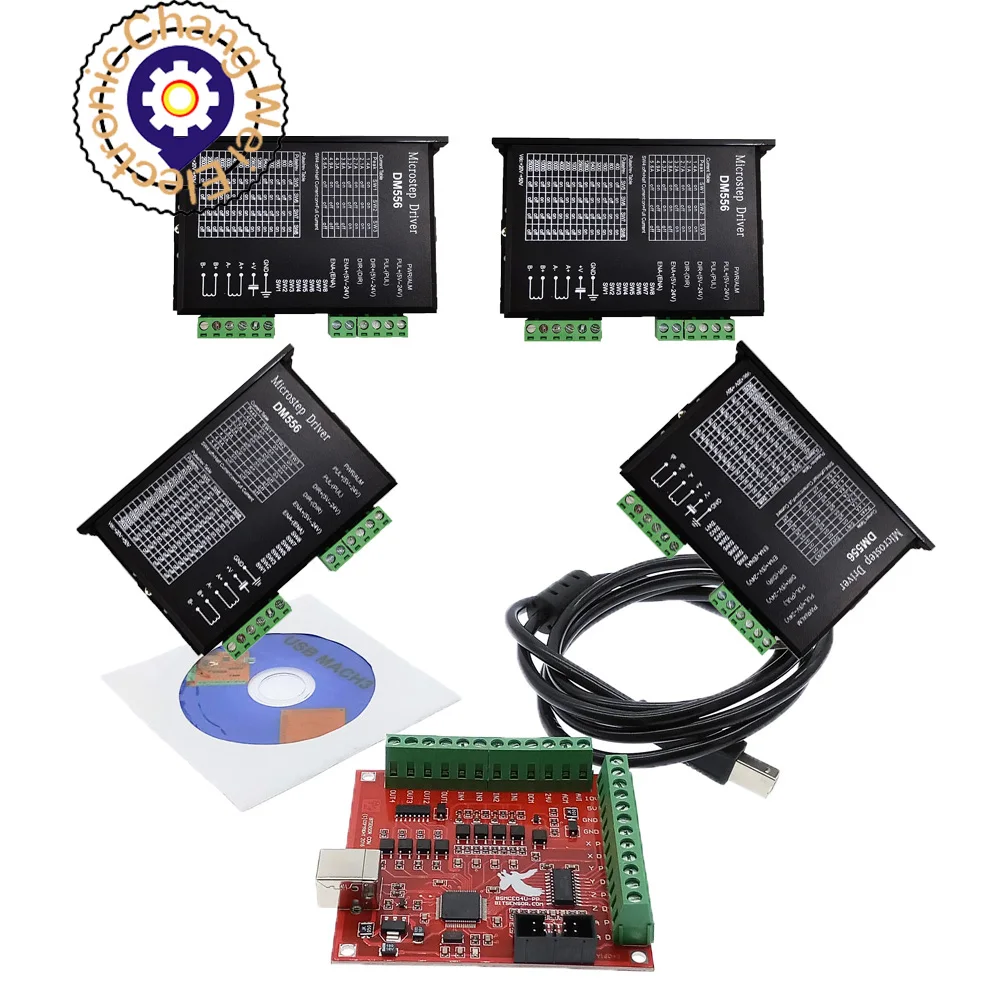 

Hot!1*Red Breakout Board USB MACH3 100Khz 4 Axis Interface Driver Motion Controller+4*DM556/DM542 motor drive