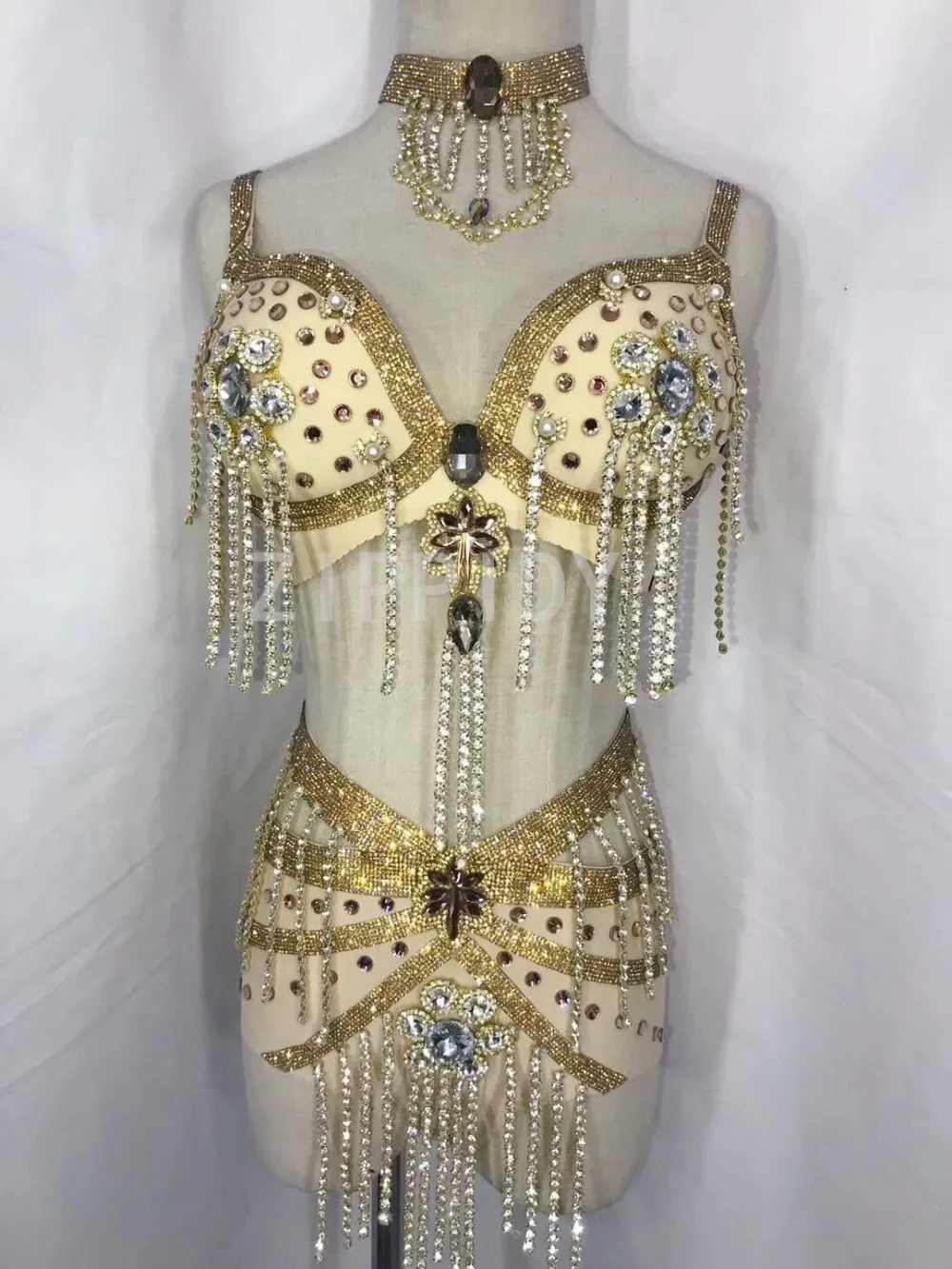 Блестящий бюстгальтер со стразами, 2 цвета, комплект бикини, для ночного клуба, для певицы, с кисточками, одежда для женщин, для танцев, на день рождения, сексуальный комплект одежды