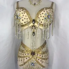 Блестящий бюстгальтер со стразами, 2 цвета, комплект бикини, для ночного клуба, для певицы, с кисточками, одежда для женщин, для танцев, на день рождения, сексуальный комплект одежды