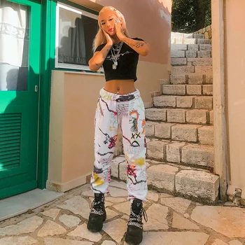 

Cartoon graffiti trousers oversized sweatpants hip hop streetwear spring and autumn loose pants women 2020 new cargo pants women