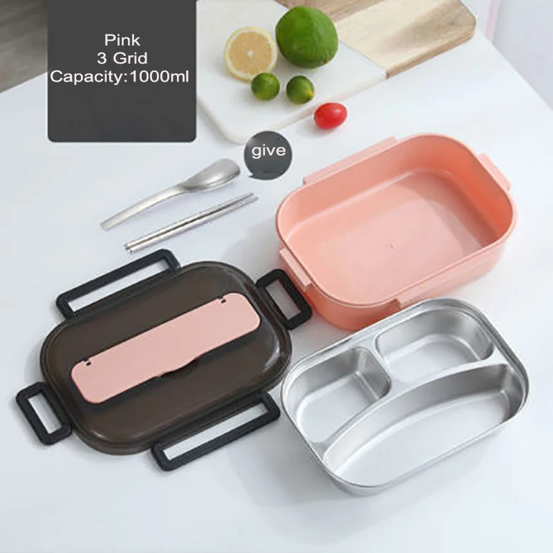 B set pink ONEUP 304, японский стиль, нержавеющая сталь, изолированный Ланч-бокс, портативный, много моделей, Bento box, отсек, разделяющий контейнер для еды - Цвет: B set pink