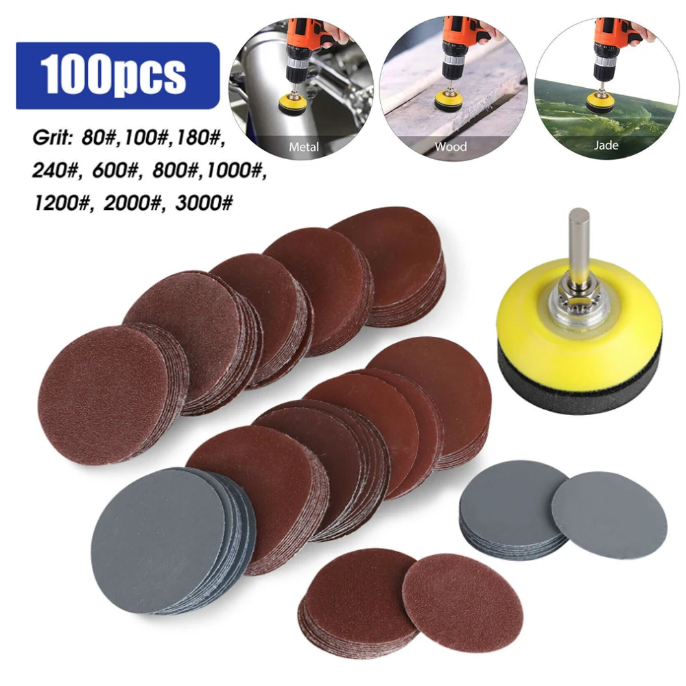 100Pcs 2Inch/50mm Disc Self adhesive Flocking Sandpaper Set 80 3000Grit