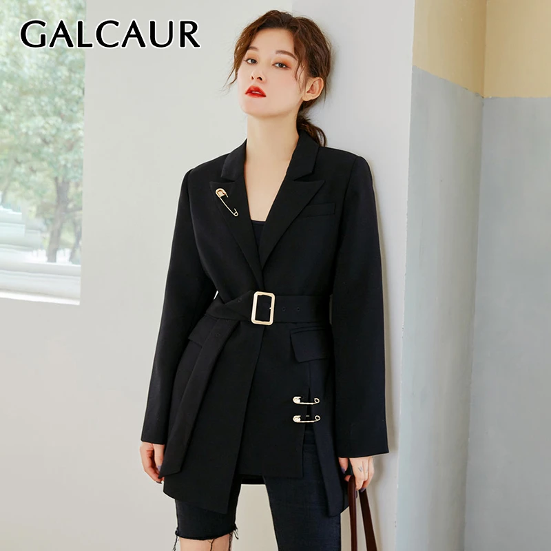 GALCAUR корейский стиль шнуровка булавка Женская куртка зубчатый длинный