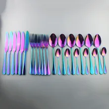 304 Cutlery Tableware Black Gold Set 24 Pcs Stainless Steel Cutlery Box Forks Knives Spoons Dinner Set Kitchen Spoon Set
