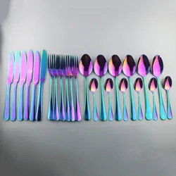 304 Cutlery Tableware Black Gold Set 24 Pcs Stainless Steel Cutlery Box Forks Knives Spoons Dinner Set Kitchen Spoon Set