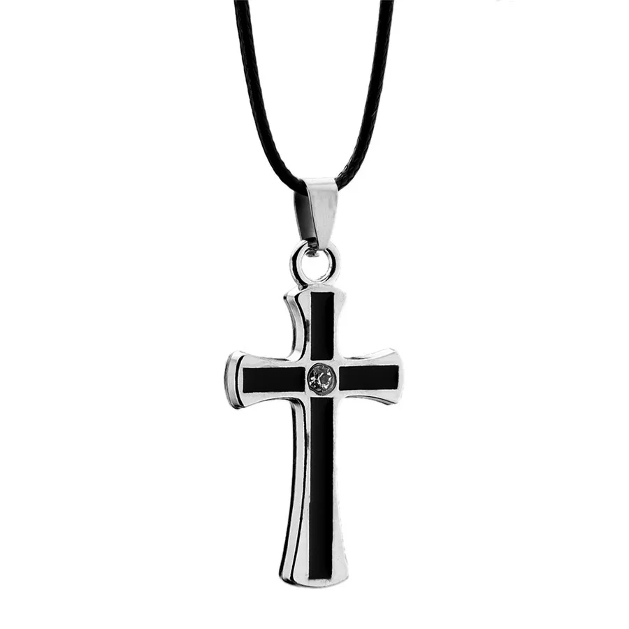 

Simple Style Crystal Cross Necklace Fashion Men Faith Cross Pendant Unisex Jewelry Accessories Sweater Chain Gift Trendy