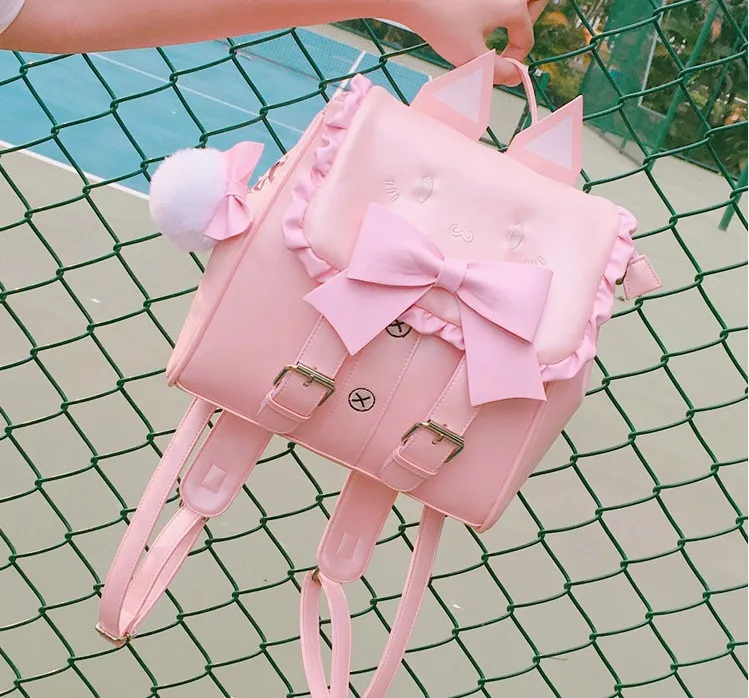 

2019 Soft Girl GIRL'S Embroidered Cat Backpack Bow Backpack Cute Adorable Schoolbag Cool GIRL'S Backpack